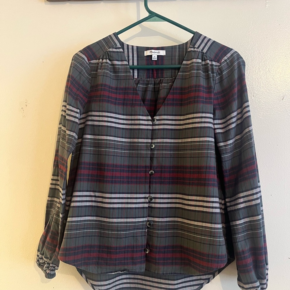 Madewell Plaid Button-Down Shirt in Gray and Burgundy